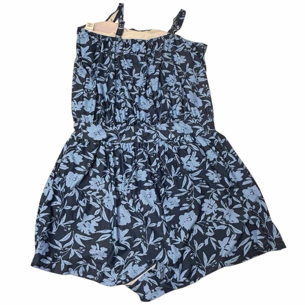 Plus Size Swim Romper 18 20 Blue Floral Pockets Lined Beach Vacation Swimsuit - Picture 15 of 16